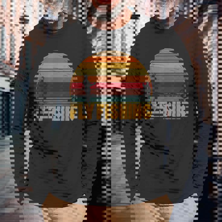 釣竿を使ったレトロなフライフィッシング フィッシャーマンフライフィッシング 長袖Tシャツ 高齢者への贈り物