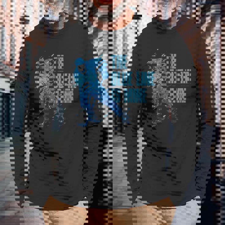 青い線は私のもの アイスホッケー 長袖Tシャツ 高齢者への贈り物