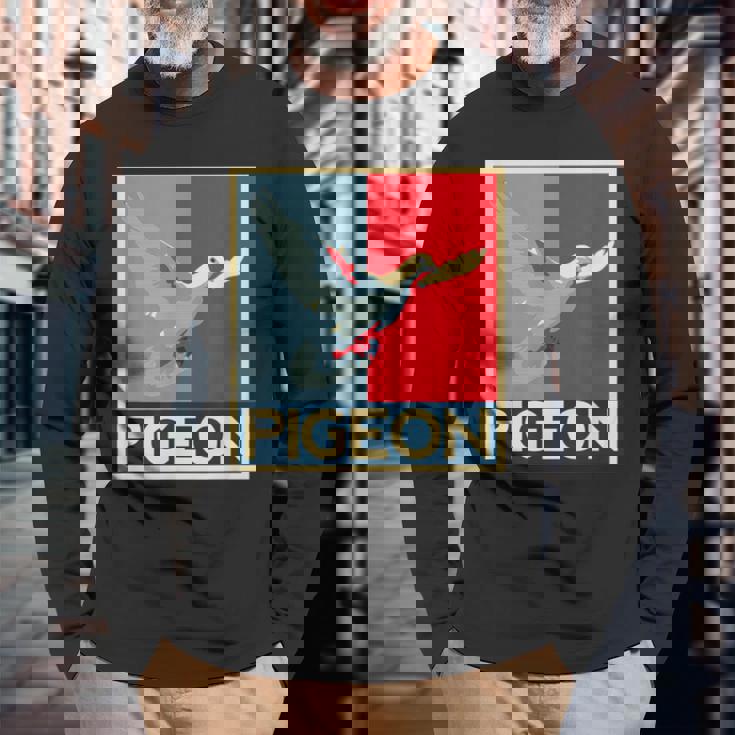 面白いtシャツ ハト 鳥 鳩 クール バードウォッチング 服 メンズ おもしろ 面白い おもしろグッズ 長袖Tシャツ 高齢者への贈り物