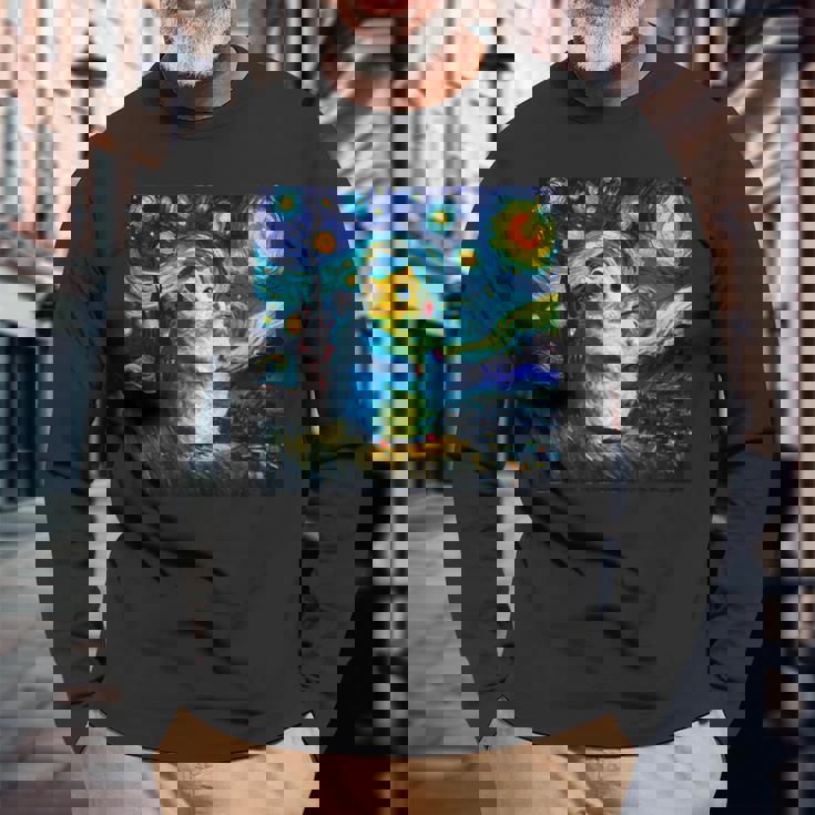 面白いtシャツ ハムスター かわいい ゴッホ 星月夜 動物 メンズ グッズ 面白い 服 ネタ 子供 キッズ 長袖Tシャツ 高齢者への贈り物