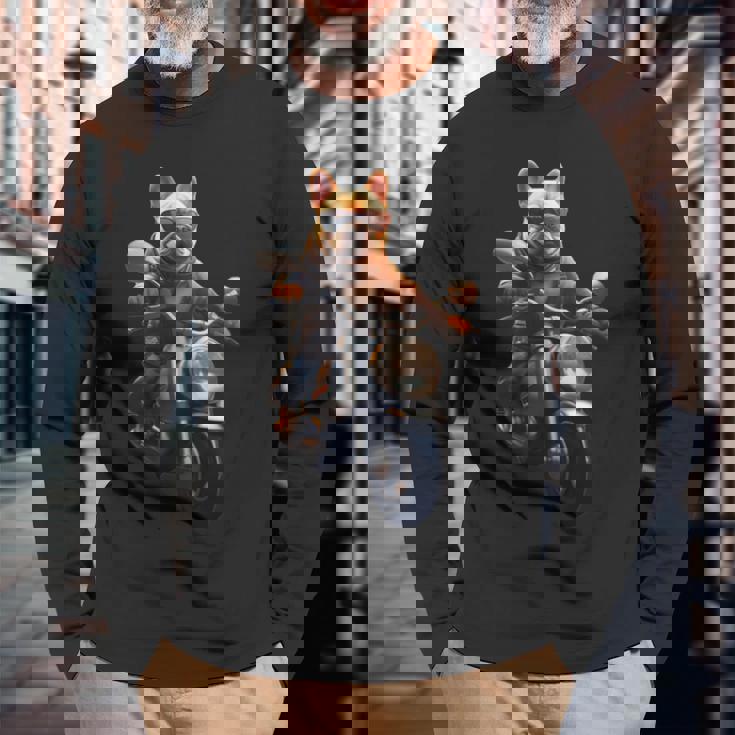 面白いtシャツ フレンチブルドッグ バイク イヌ メンズ 犬好き グッズ おもしろ 面白い 服 ネタ 長袖tシャツ 長袖Tシャツ 高齢者への贈り物