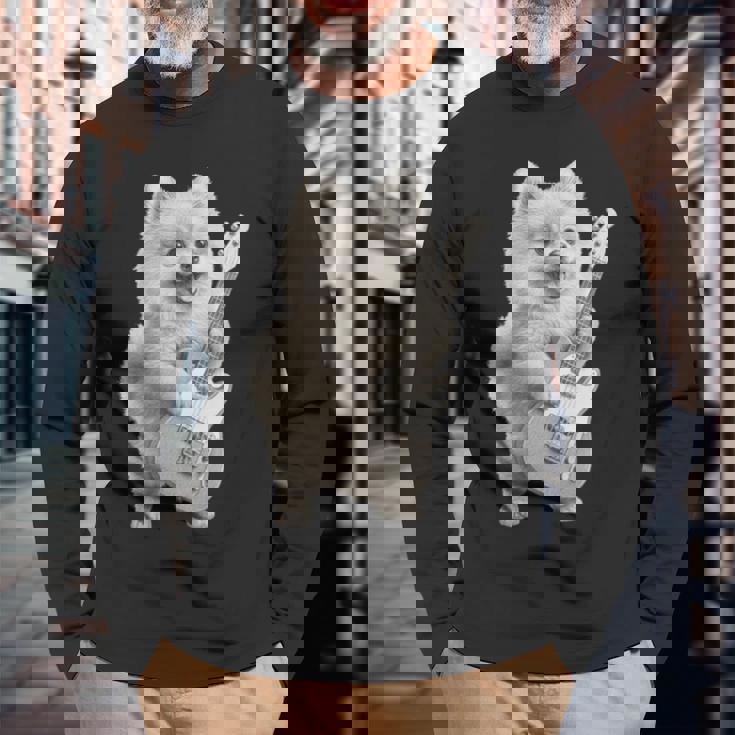 面白いtシャツ ポメラニアン 犬 ギター イヌ メンズ 犬好き グッズ かわいい おもしろ 面白い 服 ネタ 長袖tシャツ 長袖Tシャツ 高齢者への贈り物