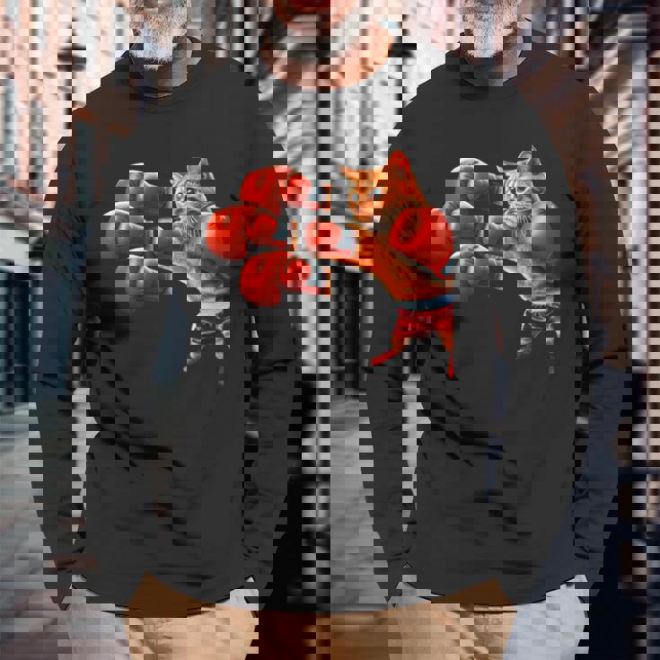 面白いtシャツ 猫 ネコ ボクシング メンズ 猫好き グッズ おもしろ 面白い 服 ネタ にゃんこ 猫の下僕 長袖Tシャツ 高齢者への贈り物