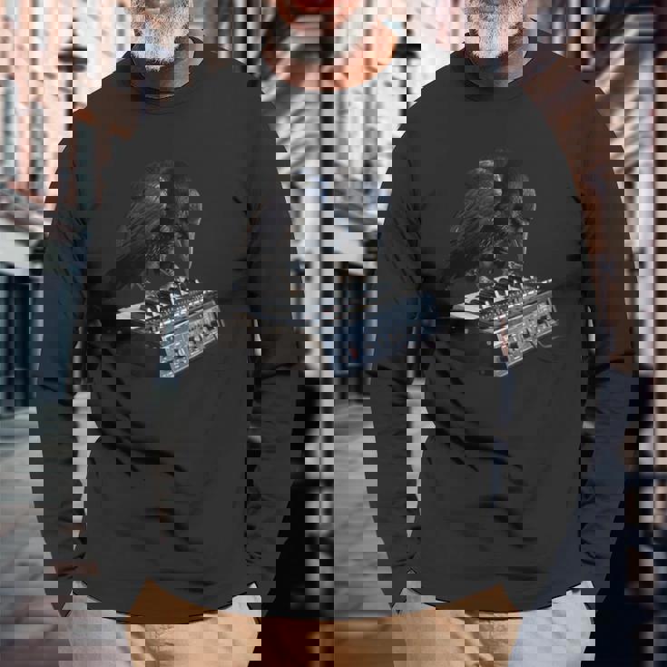 面白いtシャツ 鳥 カラス シンセサイザー メンズ グッズ おもしろ 面白い 服 ネタ バードウォッチング 長袖Tシャツ 高齢者への贈り物