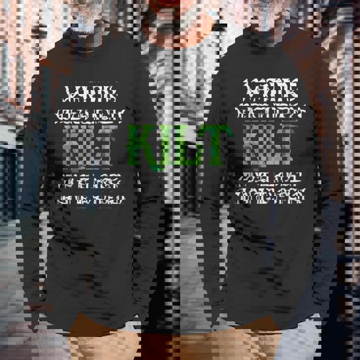 メンズ 面白いタータンスカート キルトの言葉 男性用 長袖Tシャツ 高齢者への贈り物