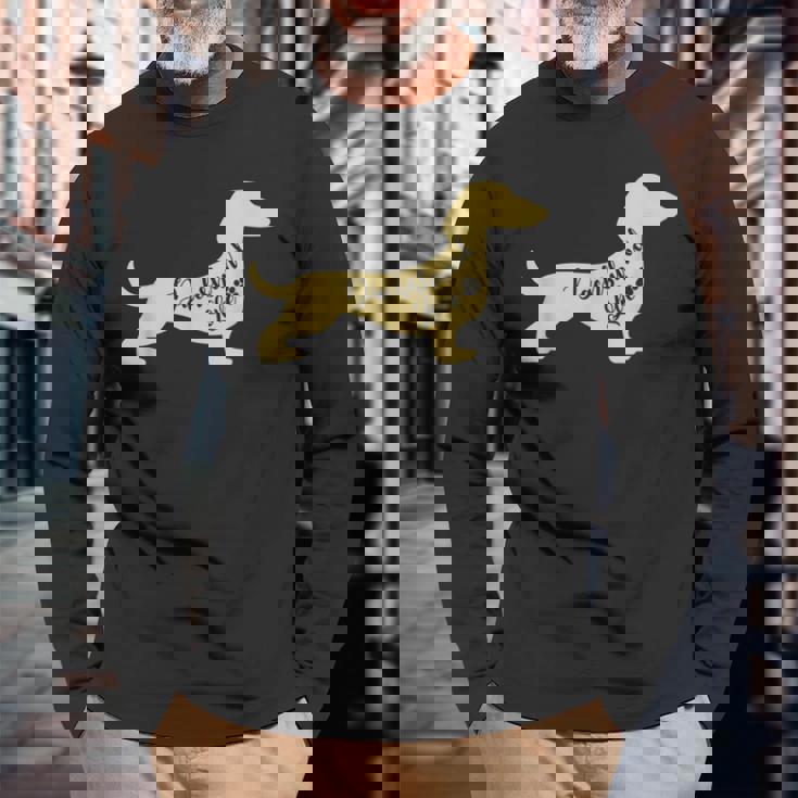 面白いダックスフント犬のデザイン ペット愛好家の足 長袖Tシャツ 高齢者への贈り物