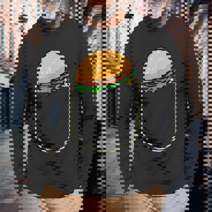 面白いハンバーガー ポケット入り ギフト チーズバーガー ポケット 長袖Tシャツ 高齢者への贈り物