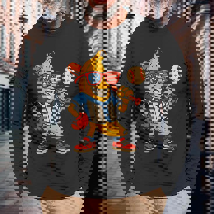 面白いバナナ野球アメリカ国旗サングラス 7月4日 長袖Tシャツ 高齢者への贈り物