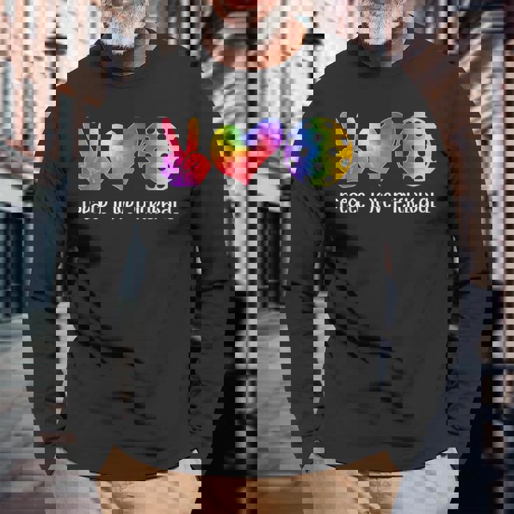 面白いピックルボール タイダイ 引退した平和愛のピックルボール 長袖Tシャツ 高齢者への贈り物