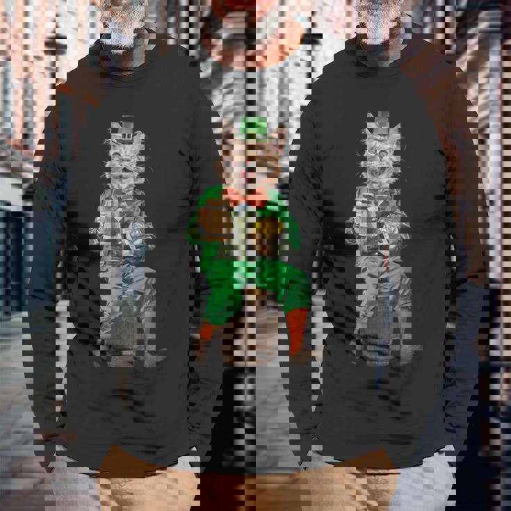 面白いレプラコーン猫、ハッピーセントパトリックデー 長袖Tシャツ 高齢者への贈り物