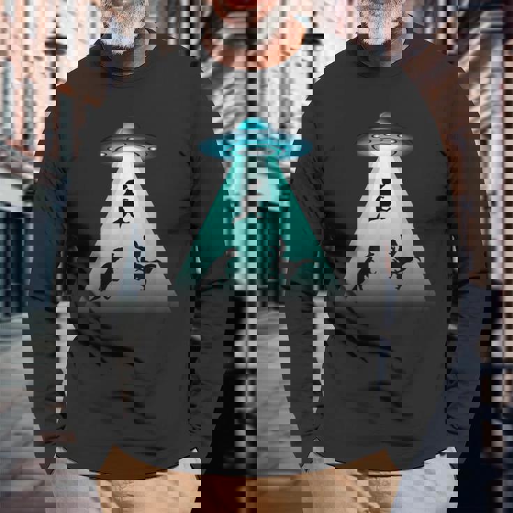 面白いヴィンテージエイリアン恐竜愛好家誘拐ギフト 大人キッズ 長袖Tシャツ 高齢者への贈り物