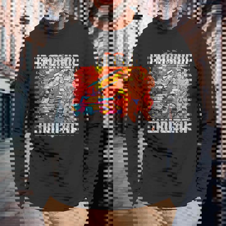 面白い不快なミーム 痔克服ジョーク 恥ずかしい 長袖Tシャツ 高齢者への贈り物