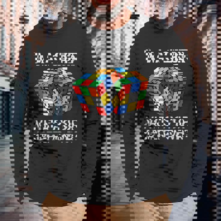 面白い数学愛好家ルービックキューブ愛好家数学教師 長袖Tシャツ 高齢者への贈り物