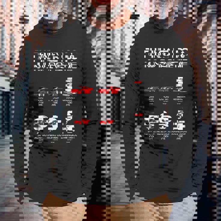 面白い車好き空き時間の車でやること 長袖Tシャツ 高齢者への贈り物