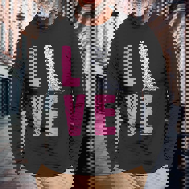 面白い鳥の恋人の贈り物-タイハクオウム 長袖Tシャツ 高齢者への贈り物