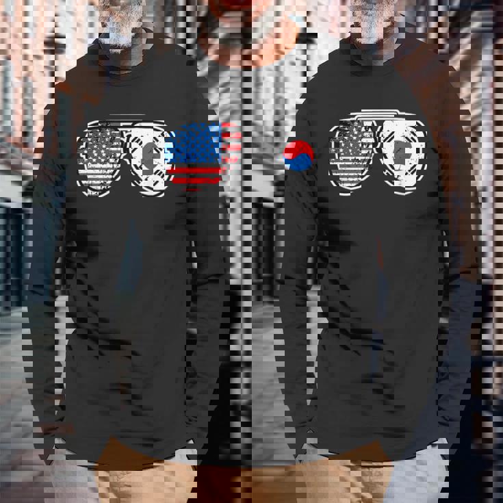 韓国アメリカン プライド サングラス 韓国国旗 アメリカ国旗 長袖Tシャツ 高齢者への贈り物