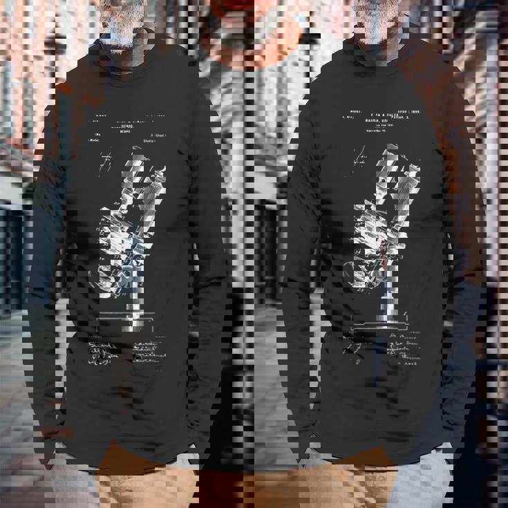 顕微鏡顕微鏡愛好家 レトロサイエンス微生物学 長袖Tシャツ 高齢者への贈り物