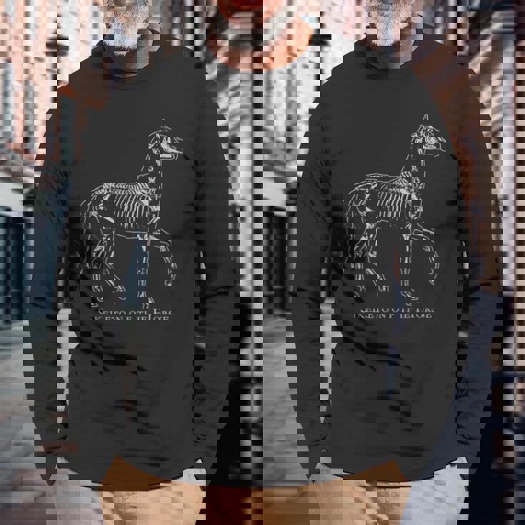 馬の骨格系 スタディ エクウス フェラス 馬の恋人 ビンテージ 長袖Tシャツ 高齢者への贈り物