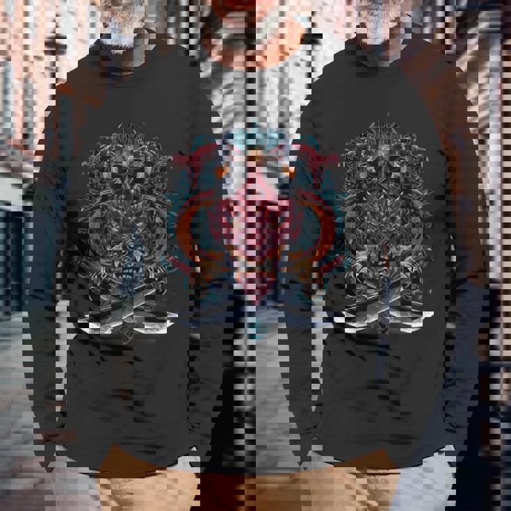 鬼魔悪魔日本の般若の面 長袖Tシャツ 高齢者への贈り物