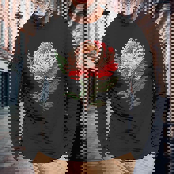 魅惑的な牡丹ブーケ 長袖Tシャツ 高齢者への贈り物