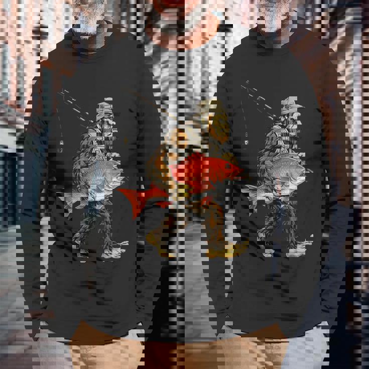 鯛 ビッグフット フィッシャーマン 海水釣り サスカッチ 長袖Tシャツ 高齢者への贈り物