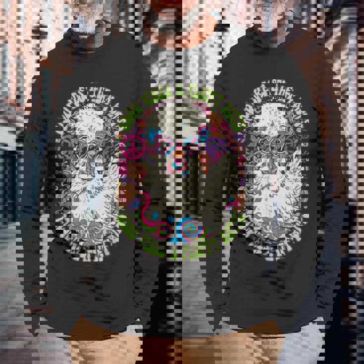 鶏好き ふわふわ お尻 バイブ 動物 ユーモア 長袖Tシャツ 高齢者への贈り物