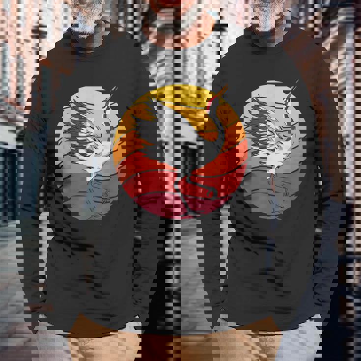 鶴 Crane Retrounset 鶴 長袖Tシャツ 高齢者への贈り物