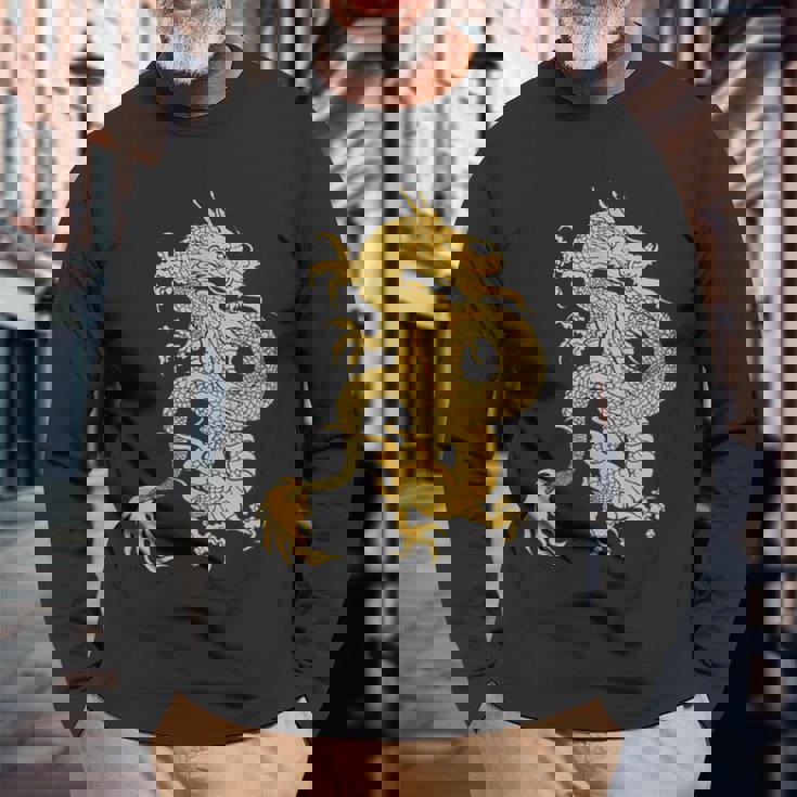 黄金龍 龍 幸運 富裕 幸せ 星 長袖Tシャツ 高齢者への贈り物