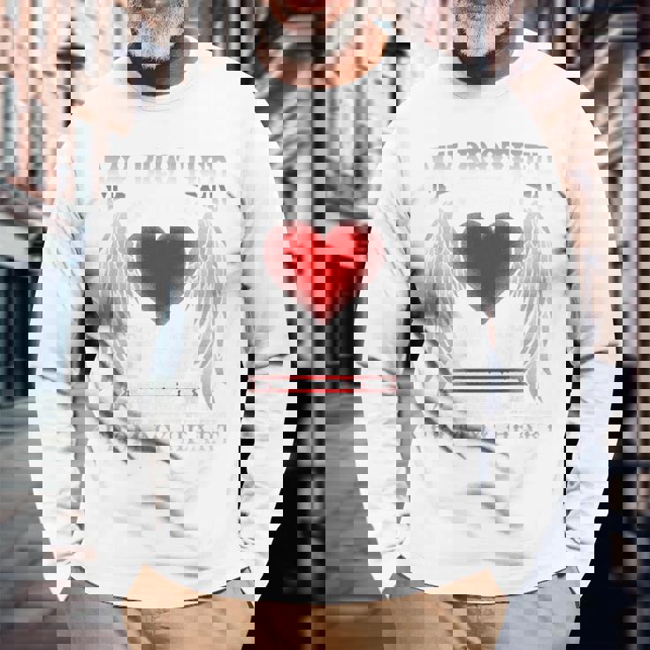 バックプリント My Guardian Angel Brotherメモリアル 長袖Tシャツ 高齢者への贈り物