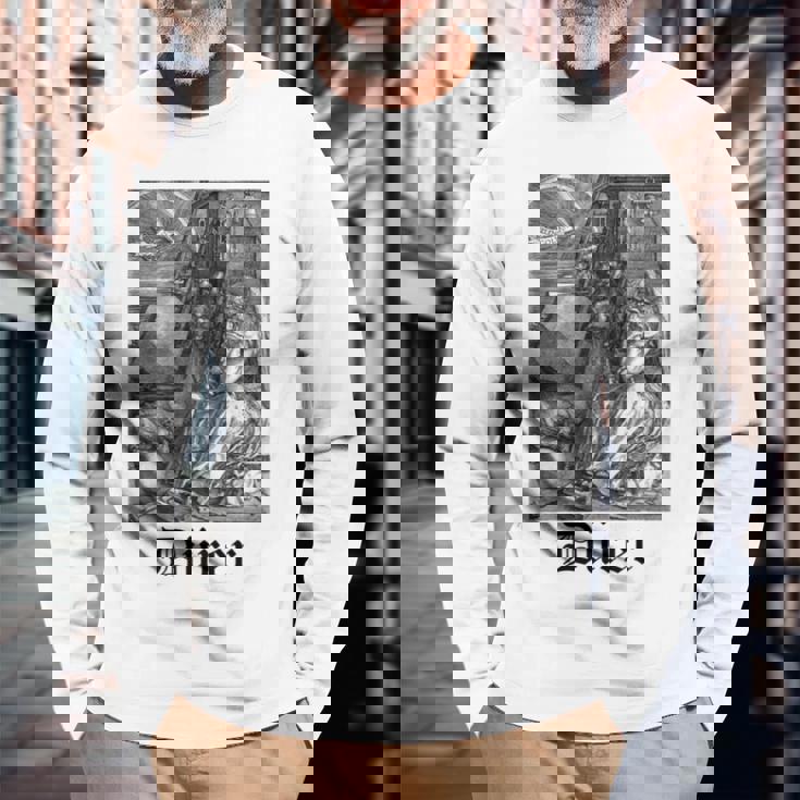 Albrecht Dürer Durer クリスチャンアート メランコリア ホワイト 長袖tシャツ 長袖Tシャツ 高齢者への贈り物