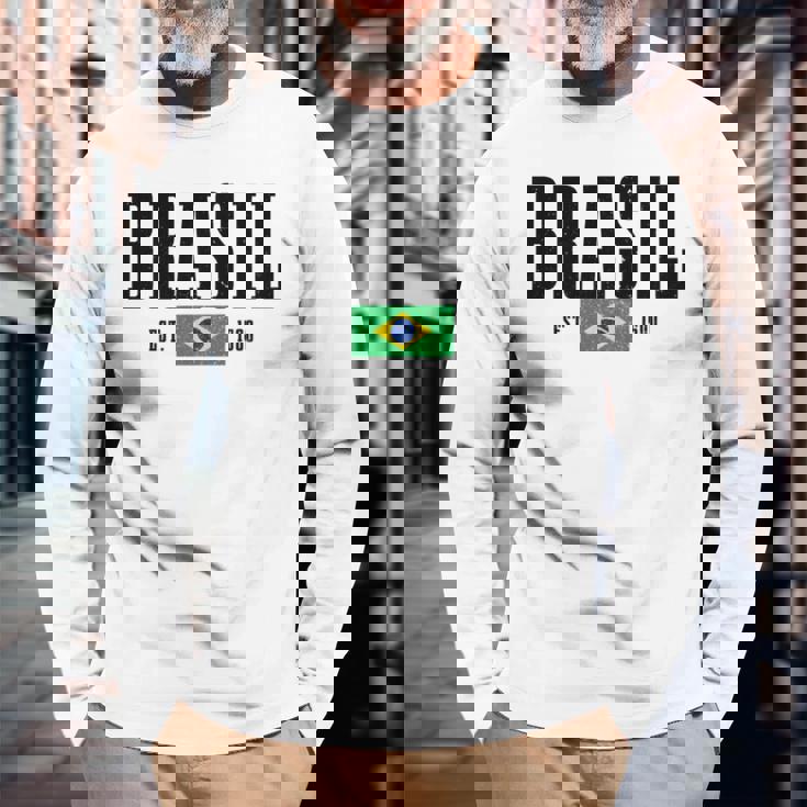 Brasil Est 1500 ブラジル ブラジリアン 国旗 プライド 長袖tシャツ 長袖Tシャツ 高齢者への贈り物