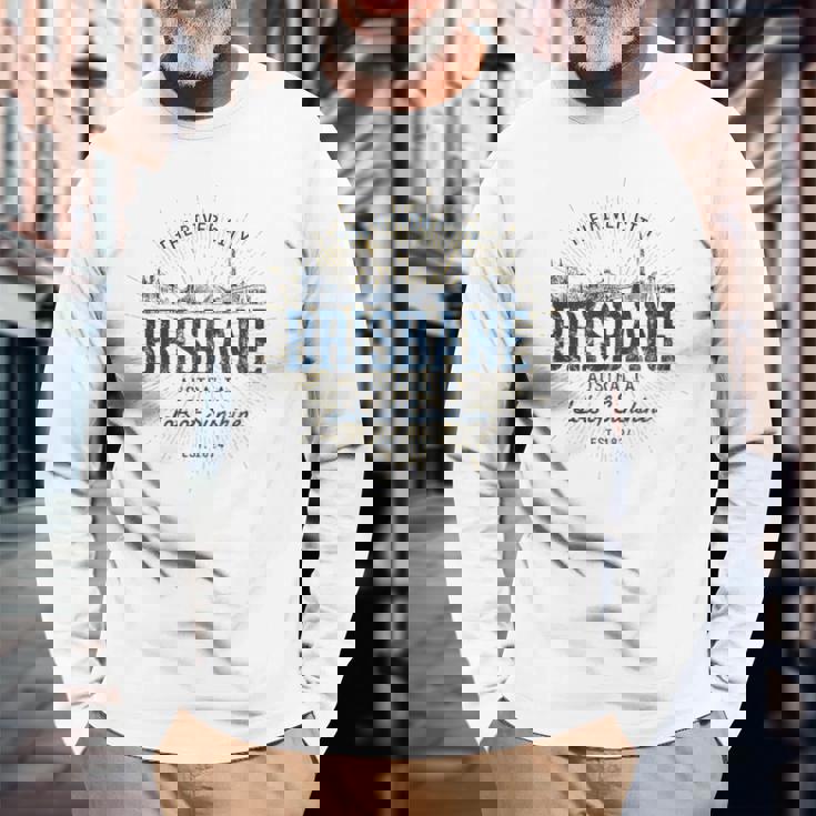 Brisbane Australia オーストラリアレトロスタイルヴィンテージブリスベン 長袖Tシャツ 高齢者への贈り物