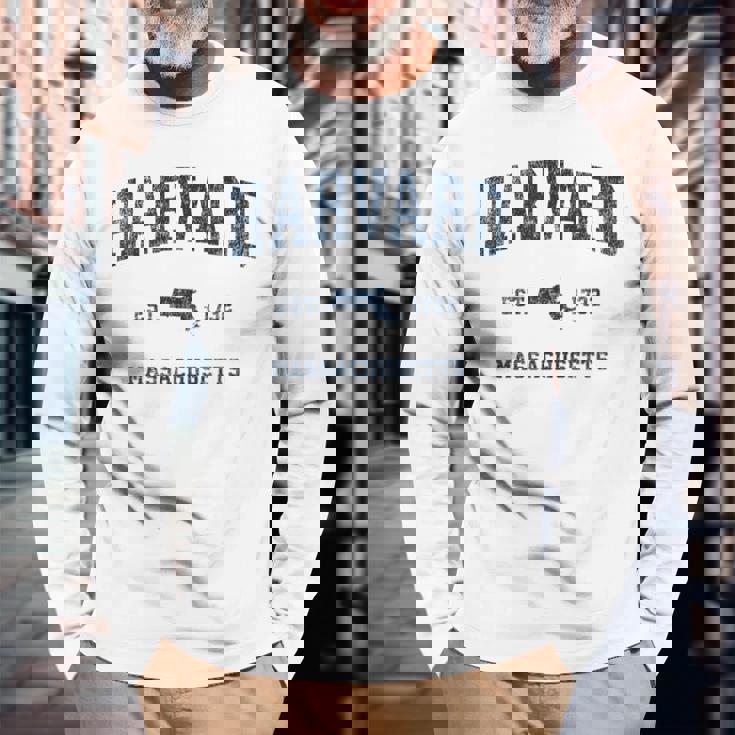 Harvard マサチューセッツ州 ヴィンテージ スポーツ デザイン ネイビー プリント 長袖Tシャツ 高齢者への贈り物