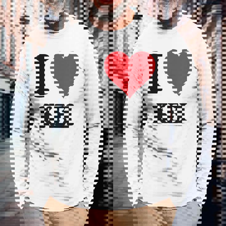 I Heart Keiファーストネーム I Love パーソナライズ 長袖Tシャツ 高齢者への贈り物
