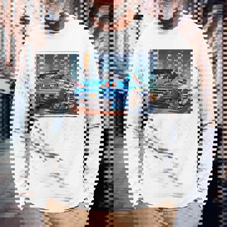 Jdmナイトドリフトレースカー東京スカイラインデザイン。 長袖Tシャツ 高齢者への贈り物