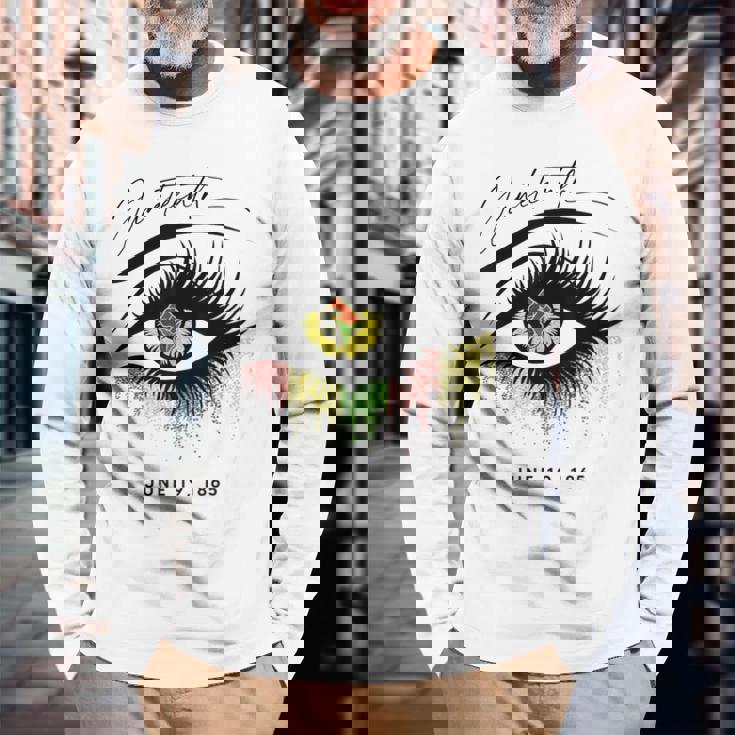 Junenth まつげ アフリカの目 美しい 長袖Tシャツ 高齢者への贈り物