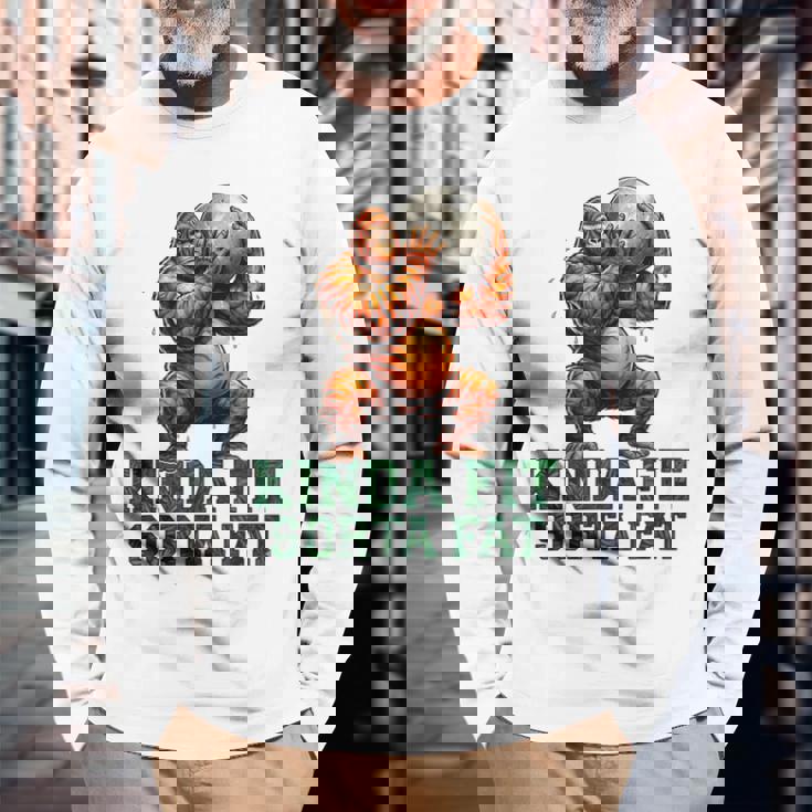 Kinda Fitorta Fat Gorilla ヘビーウェイトリフティング 面白いジム 長袖Tシャツ 高齢者への贈り物