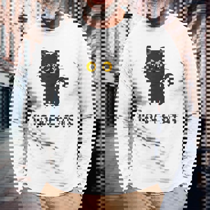 I Love Cats シャツ キュート 黒猫好き キッズ 子猫 長袖Tシャツ 高齢者への贈り物