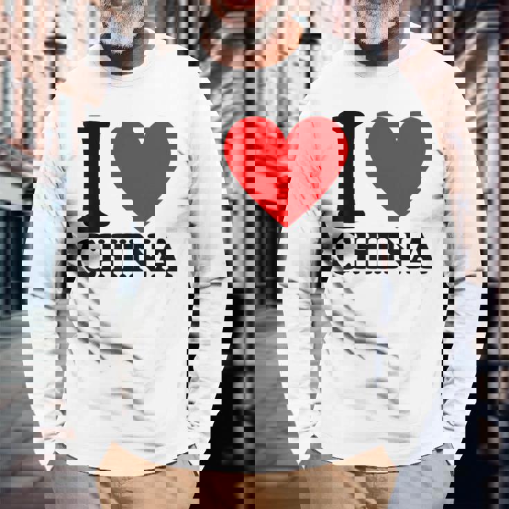 I Love China I Heart China 長袖Tシャツ 高齢者への贈り物