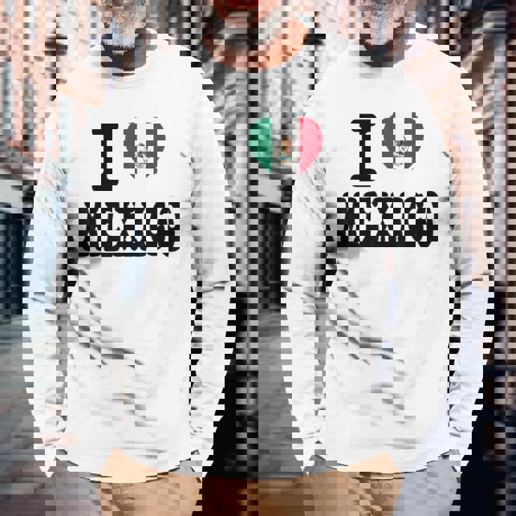 I Love Mexico ハートフラッグ レトロ 旅行 お土産 長袖Tシャツ 高齢者への贈り物