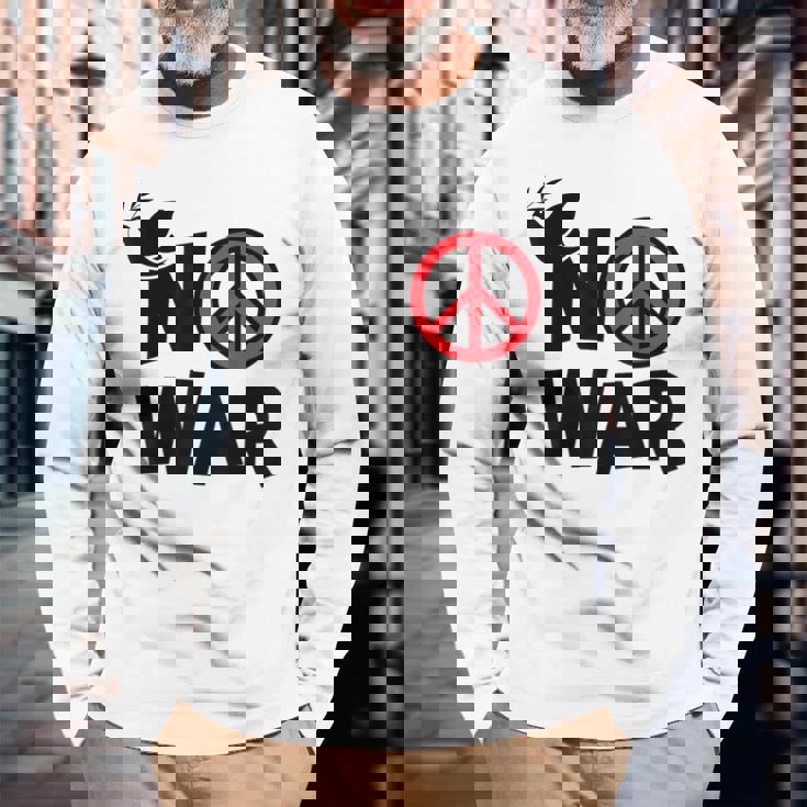 No War 反戦 平和の鳩 長袖Tシャツ 高齢者への贈り物