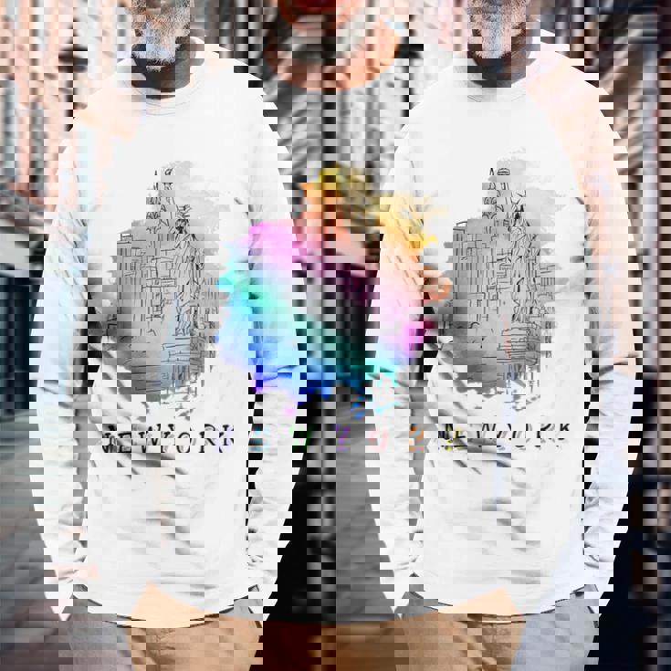 Nyc ニューヨークシティスカイライン 自由の女神 長袖Tシャツ 高齢者への贈り物