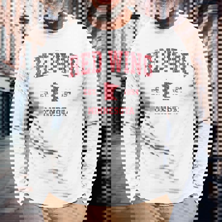 Red Wing ミネソタ Mn ビンテージ スポーツデザイン レッドプリント 長袖Tシャツ 高齢者への贈り物