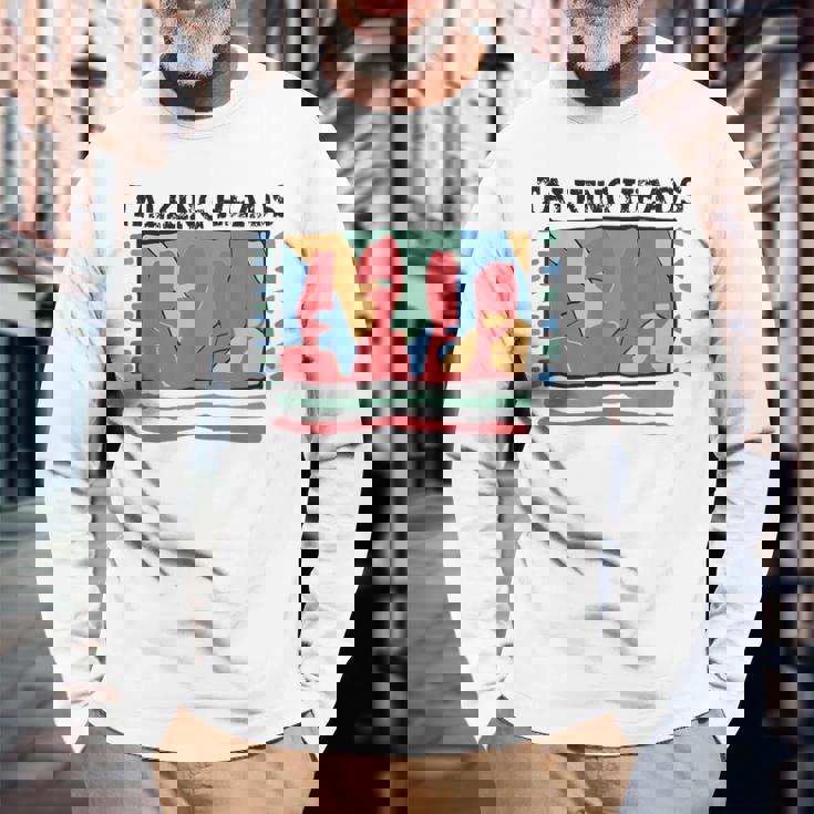 Talking Heads イエロー レトロ グラフィック 長袖Tシャツ 高齢者への贈り物