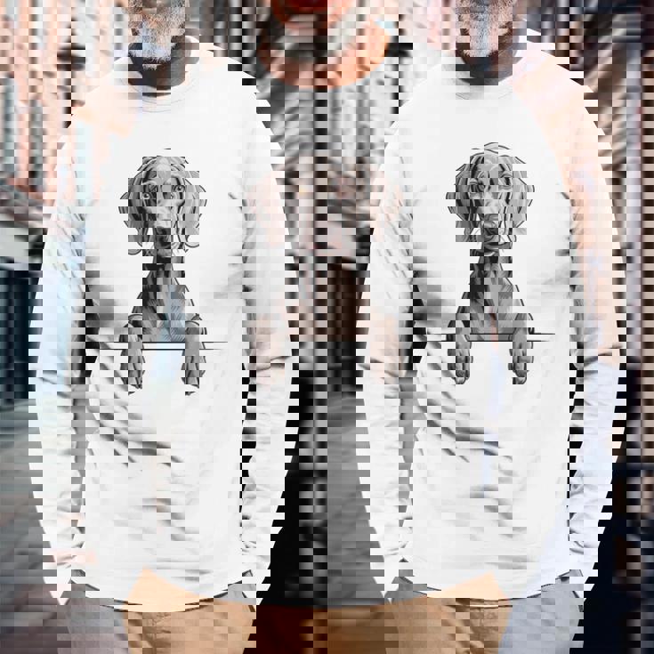 Weimaraner 面白い 覗き見ポケット 子犬 犬好き 長袖Tシャツ 高齢者への贈り物