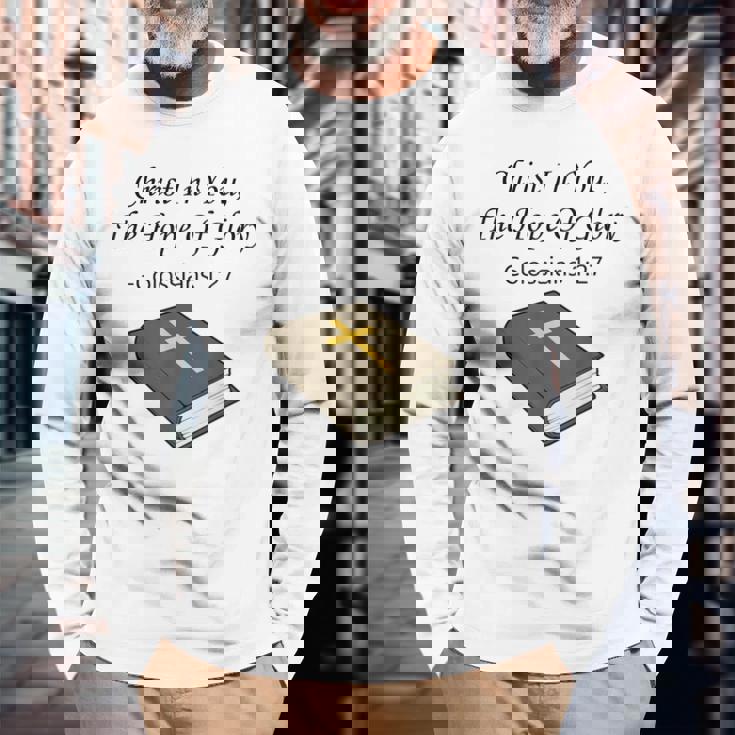 あなたの中のキリスト 聖書箇条 キリスト教 イエス・キリスト 長袖Tシャツ 高齢者への贈り物