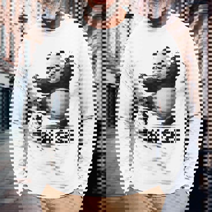 おもしろパンダ 動物 太極拳 格闘技 陰陽バランス 長袖Tシャツ 高齢者への贈り物