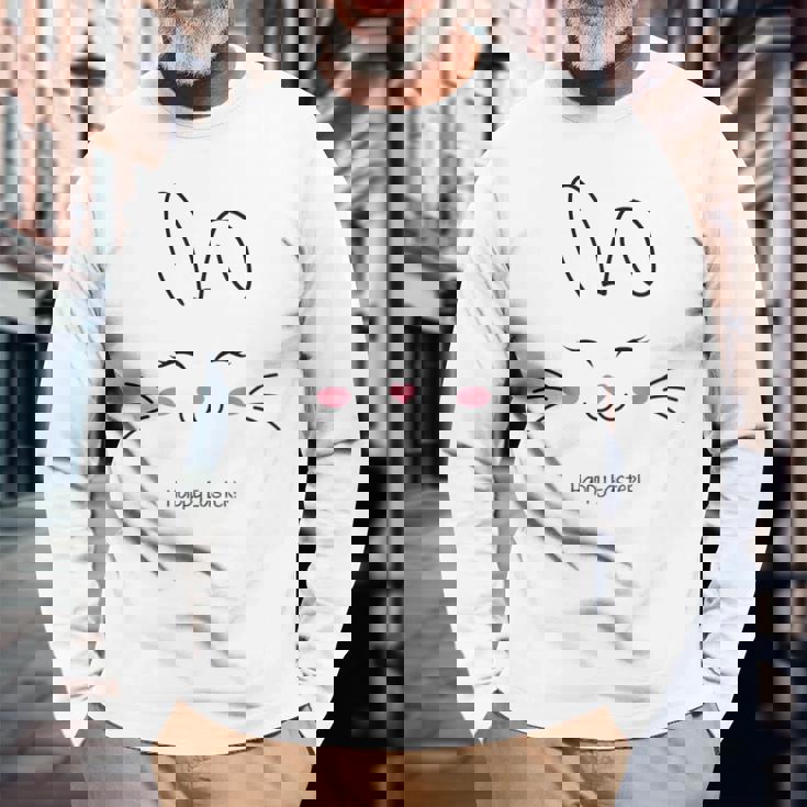 かわいいバニーフェイス イースターバッグ ピンク ハート イースター 長袖Tシャツ 高齢者への贈り物