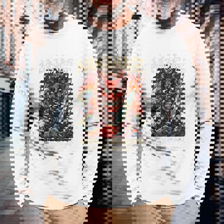 なまはげ 日本のブギーマン 、民話 妖怪 鬼 デーモン 波のアート 長袖Tシャツ 高齢者への贈り物