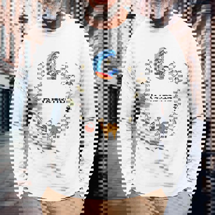 みんな大好きハシビロコウ 動かない鳥 はしび郎クラブtシャツ 絵しりとり遊び どうぶつ Zoo 長袖tシャツ 長袖Tシャツ 高齢者への贈り物